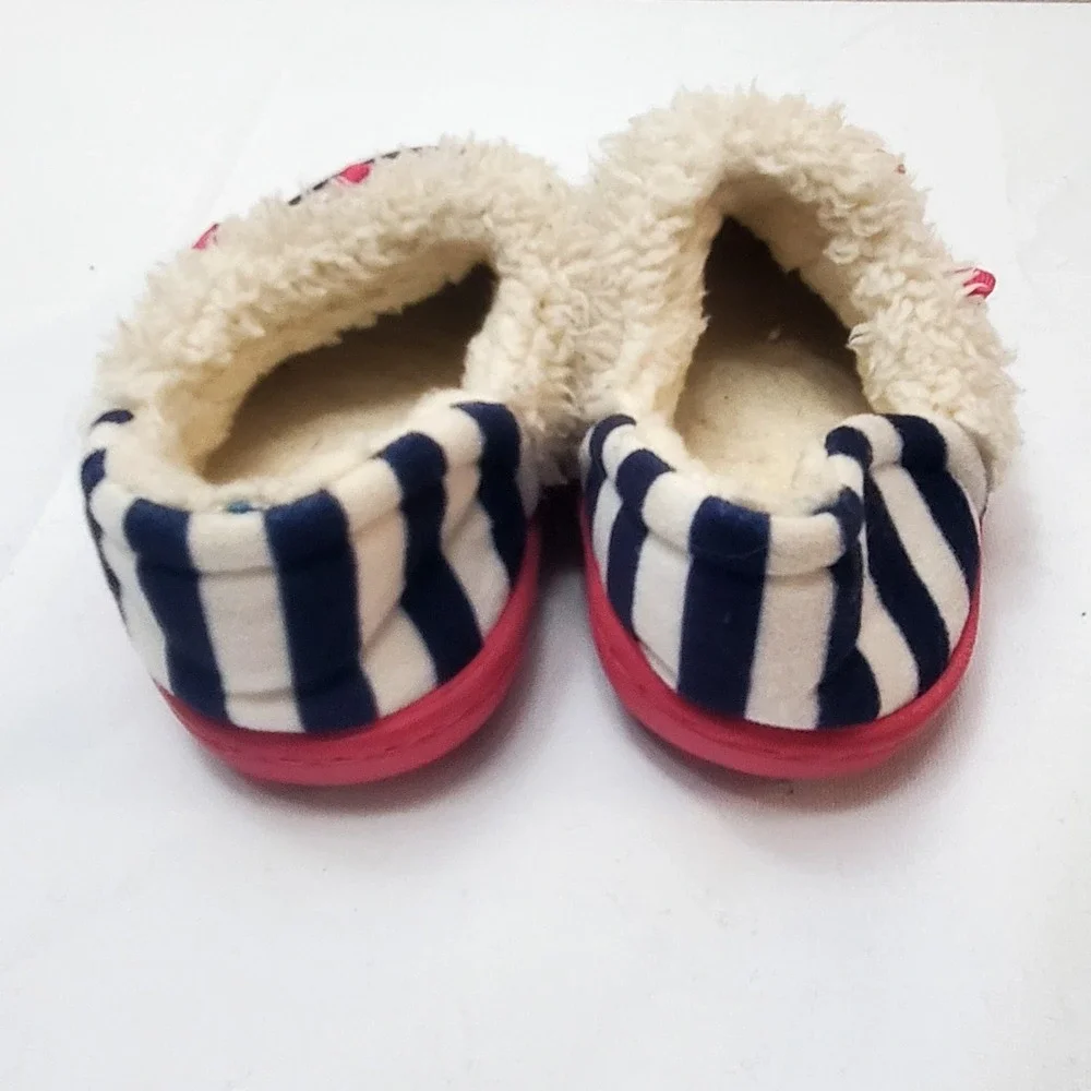 Girl Slippers ♡ Toddler Shoes ♡ Navy Blue & White Stripes W/Pink Bows ♡ Size 7/8